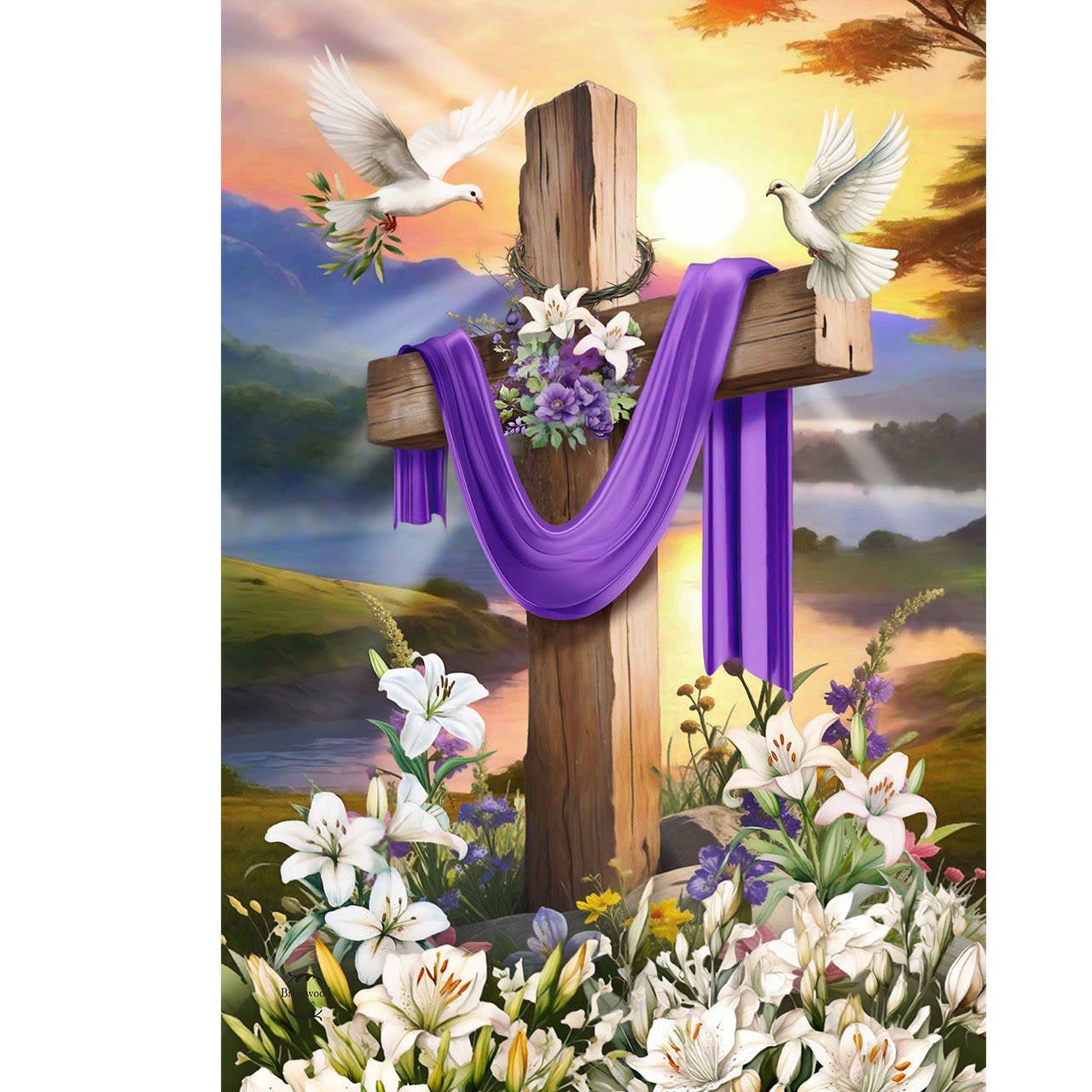 EASTER SUNRISE CROSS GARDEN FLAG