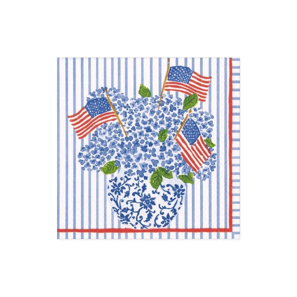 Flags And Hydrangeas Cocktail Napkins - 20 Count