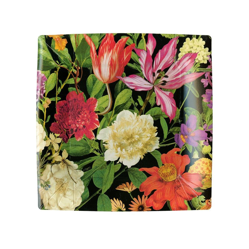 Dutch Floral Black Square Paper Salad &amp; Dessert Plates - 8 Count