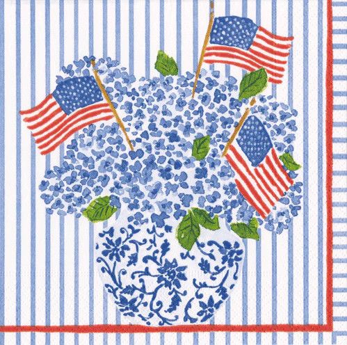 Flags And Hydrangeas Luncheon Napkins - 20 Count