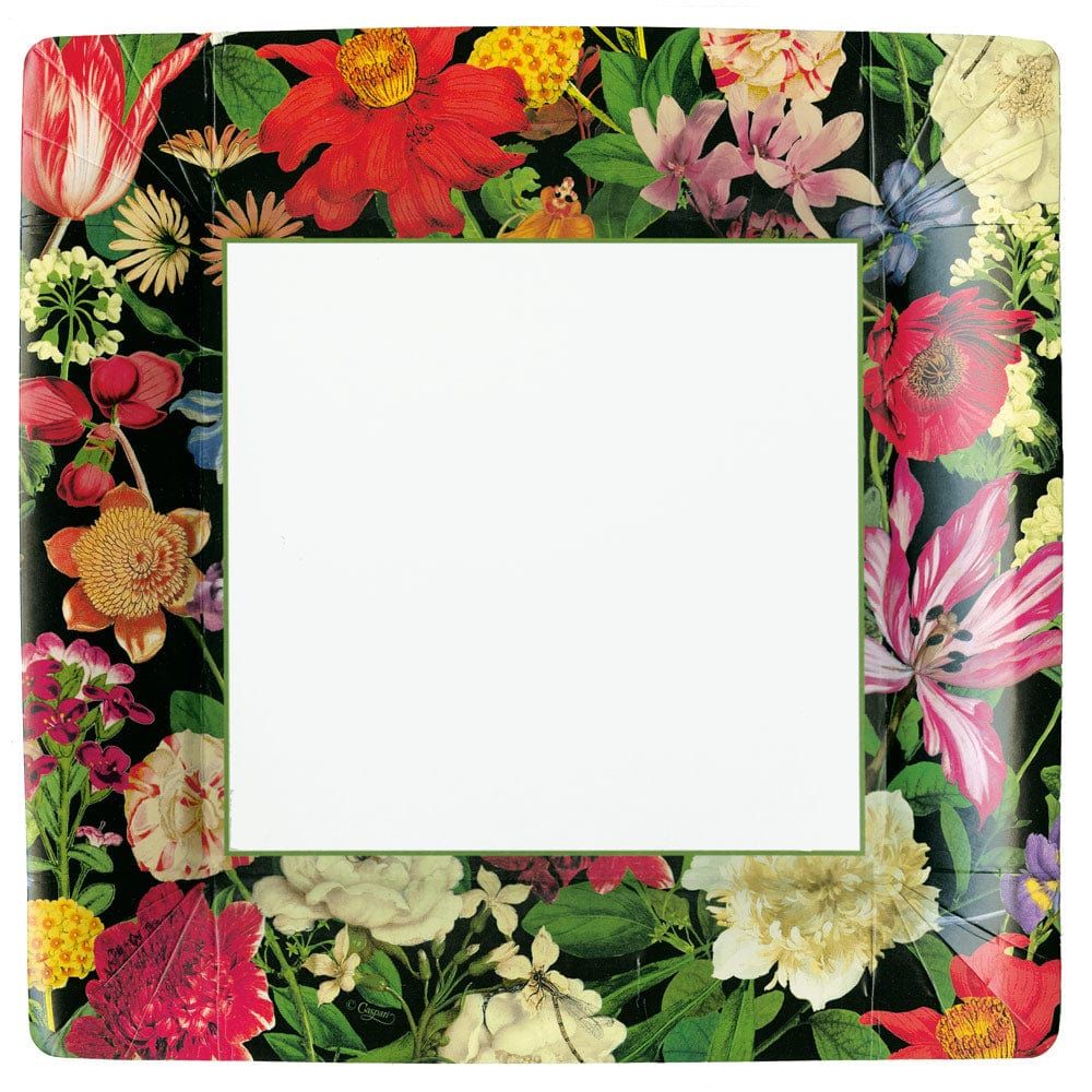 Dutch Floral Black Square Paper Dinner 10in Plates - 8 Count
