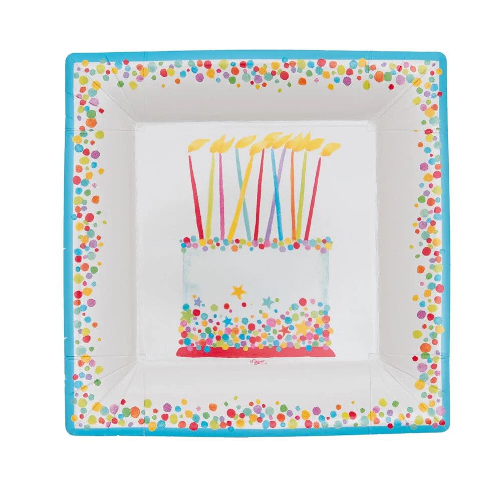 Birthday Cake Square Salad/Dessert 7in Plates - 20 Count