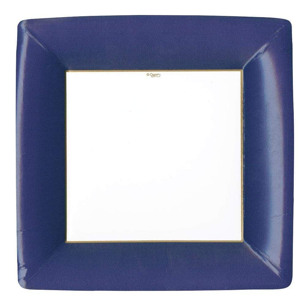 Grosgrain Border Navy Square Dinner 10in Plates - 8 Count