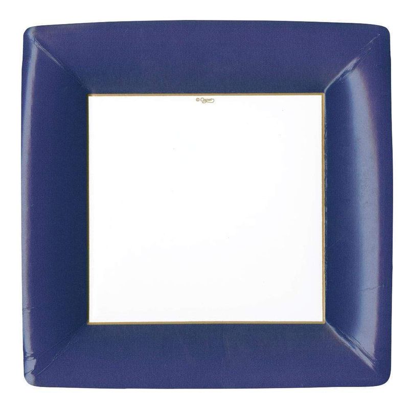Grosgrain Border Navy Square Dinner 10in Plates - 8 Count