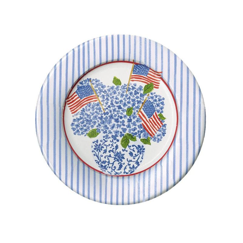 Flags And Hydrangeas Salad/Dessert Plates 8 Count