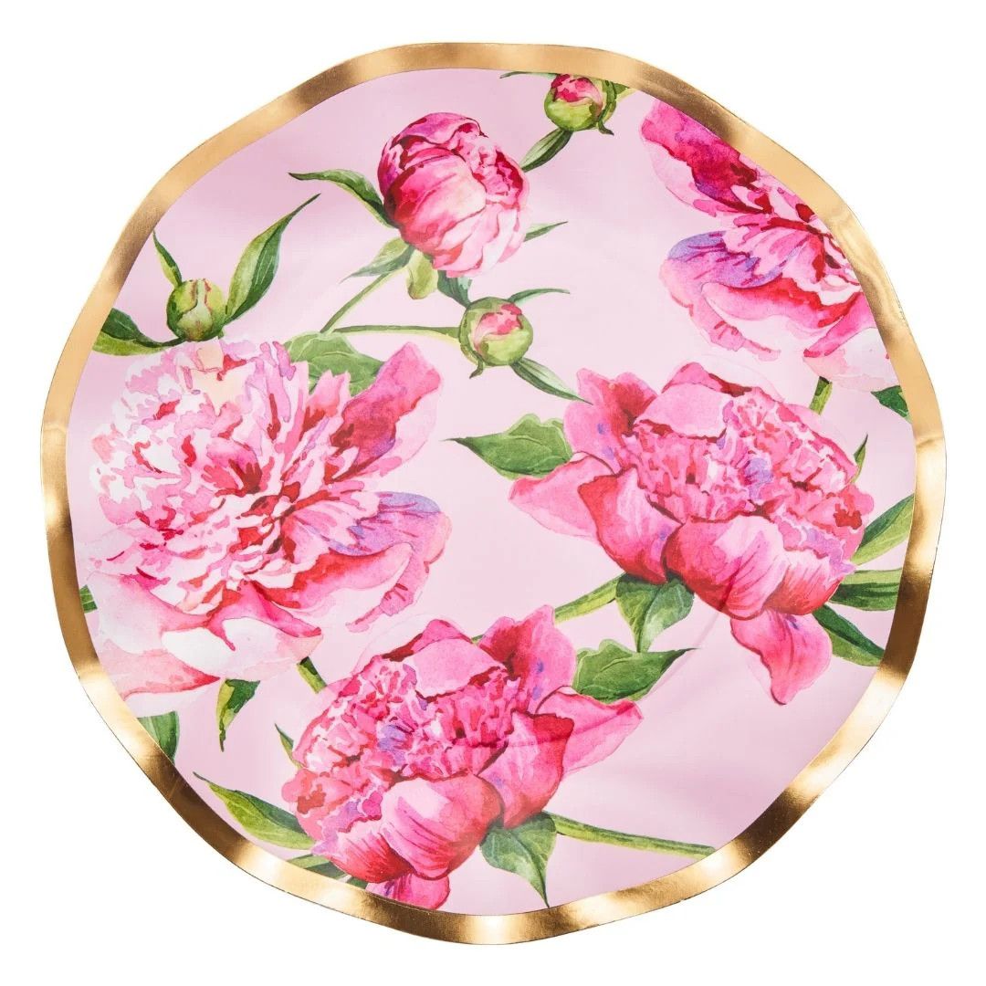 Pink Peonies Salad 8in Plates - 8 Count