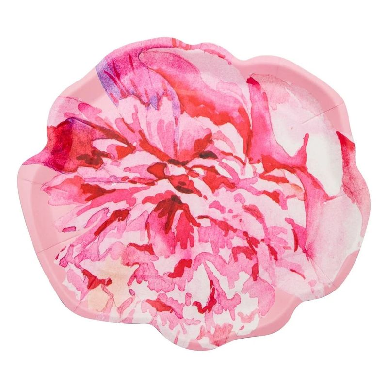 Pink Peonies Shaped Salad 8.5in Plate - 8 Count