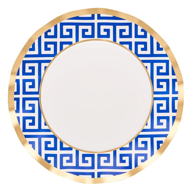 Greek Key Wavy Paper Dinner 10.5in Plate - 8 Count