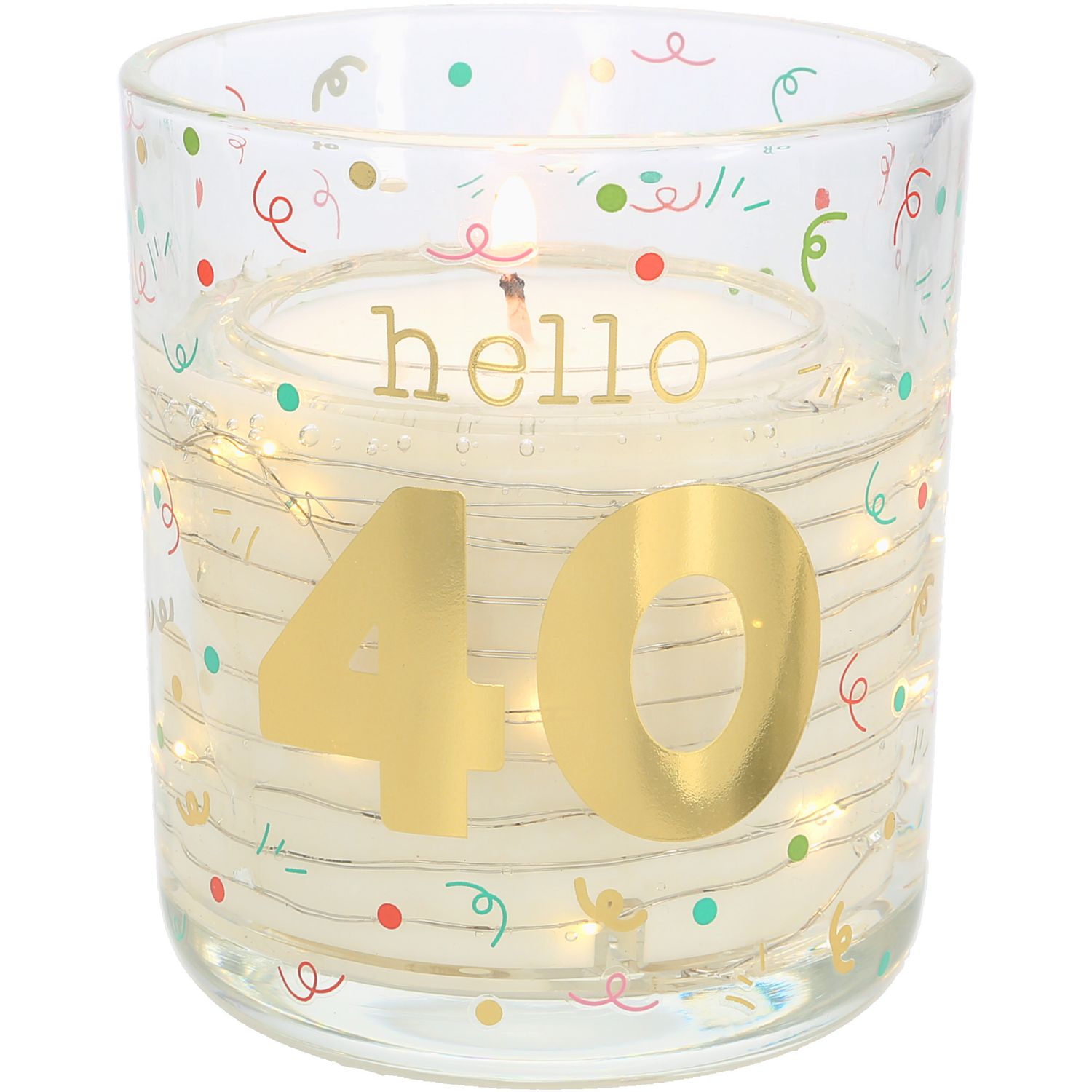 Hello 40 - 3.5 oz Candle with LED Accents