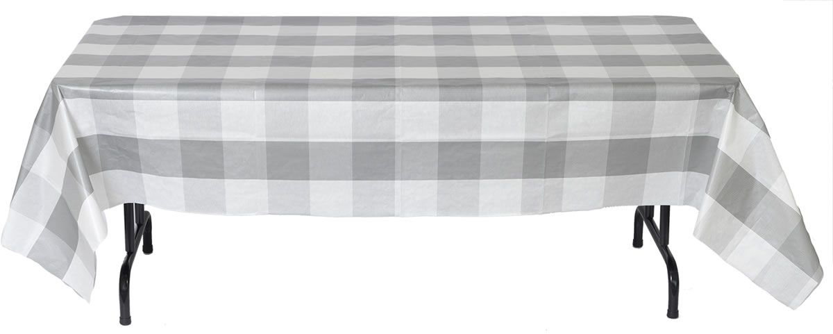 Gray Big Block Plaid Table Cover - 54"X108"