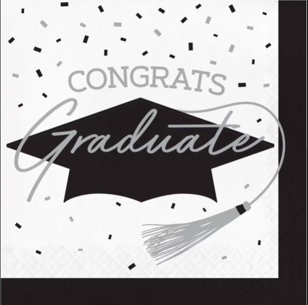 Grad Spirit White Beverage Napkins - 36 Count
