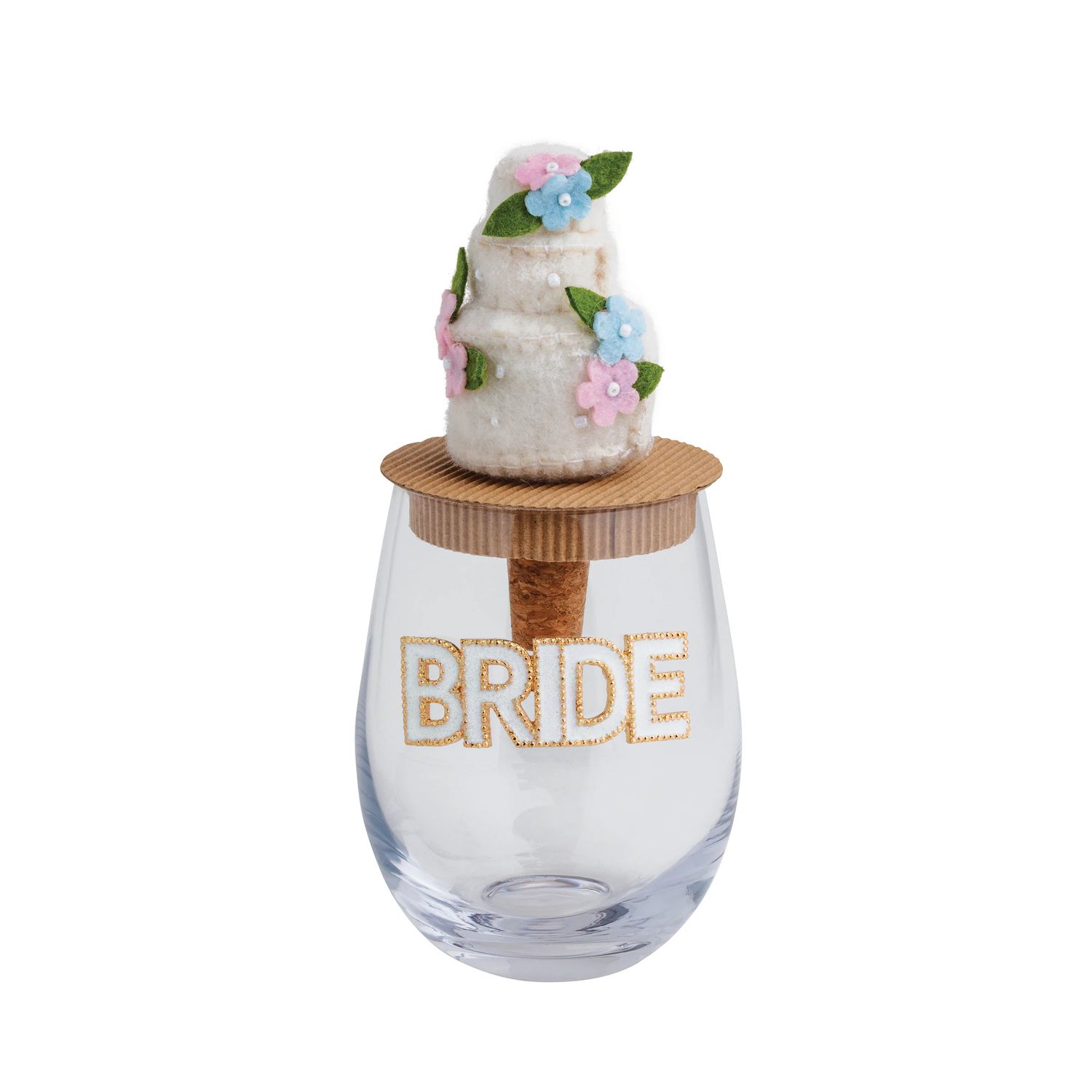 Wedding Beaded Bride Wine Glass &amp; Bottle Topper Set