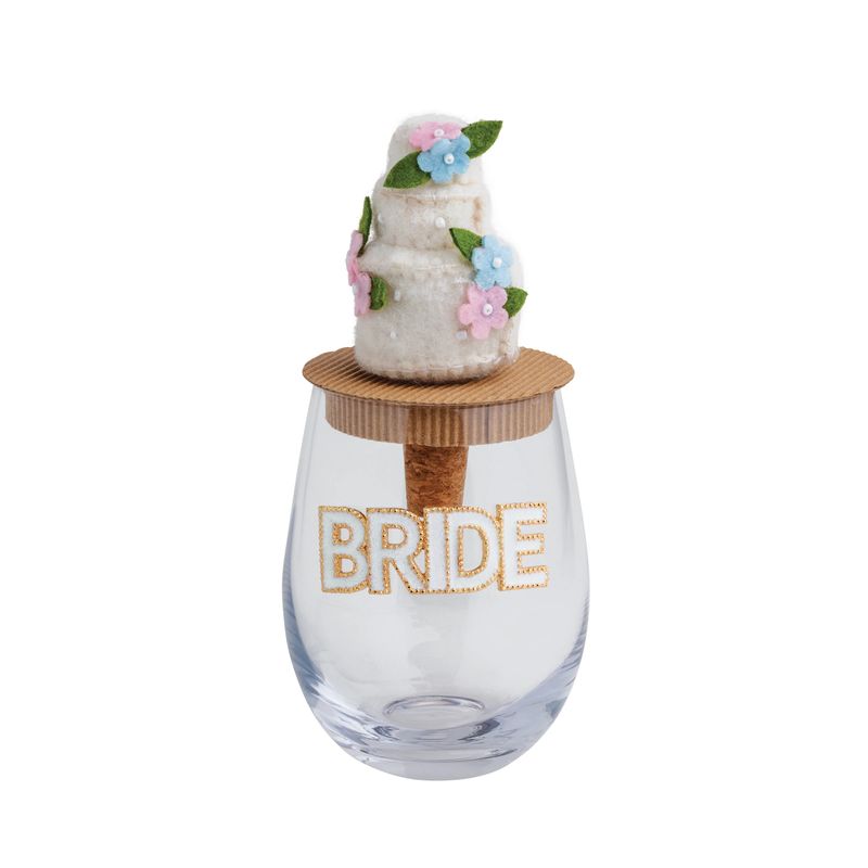 Wedding Beaded Bride Wine Glass &amp; Bottle Topper Set