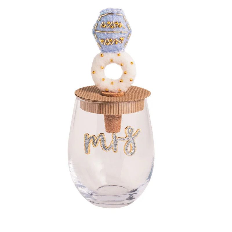 Beaded Mrs Stemless Wine Glass and Bottle Topper