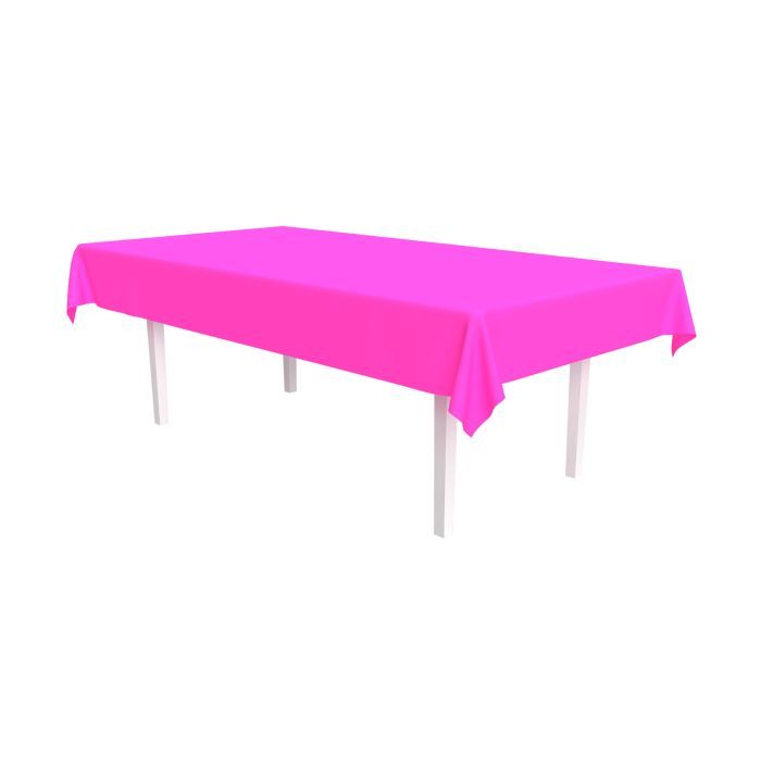 Neon Pink Plastic Table Cover - 54in X 108in