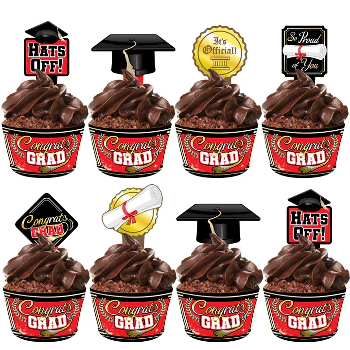 Red Graduation Cupcake Toppers &amp; Red Graduation Cupcake Wrappers