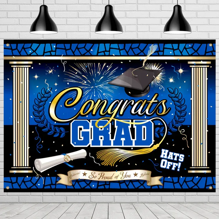 Blue Graduation Backdrop - 6ft x 4.25ft