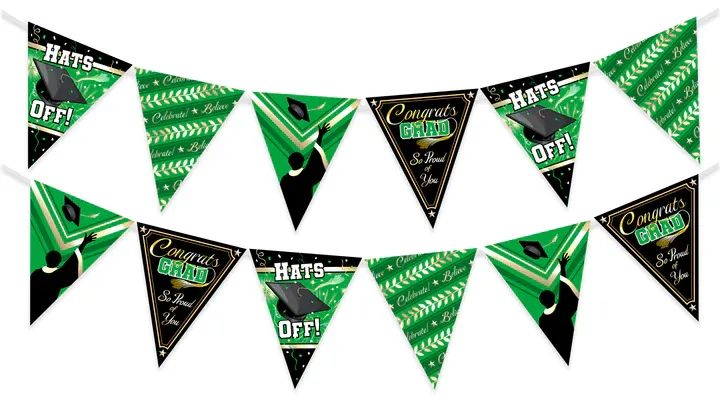 Green Graduation Pennant Banner