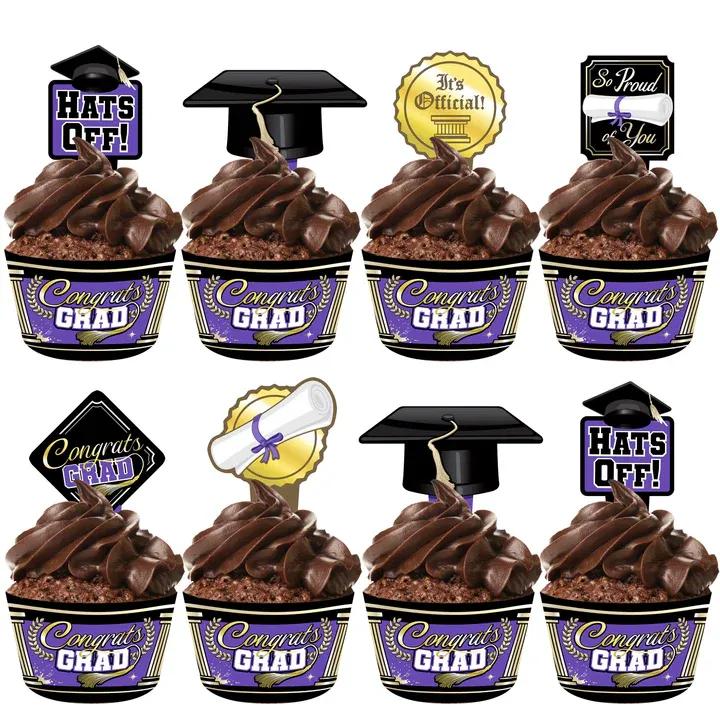 Purple Graduation Cupcake Toppers &amp; Purple Graduation Cupcake Wrappers