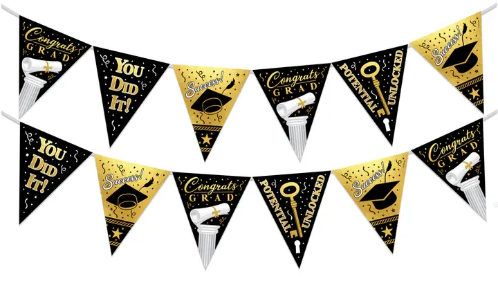 Gold Graduation Pennant Banner