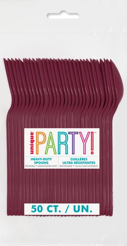 Burgundy Heavy Duty Spoons - 50 Count
