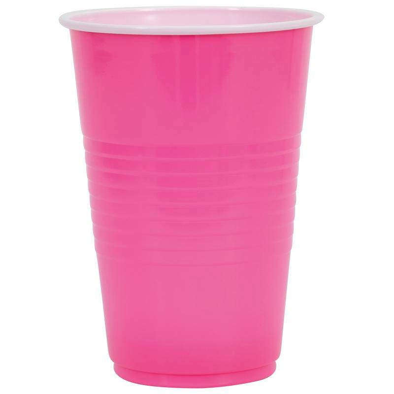 Hot Pink Plastic 16oz Cups - 50 Count