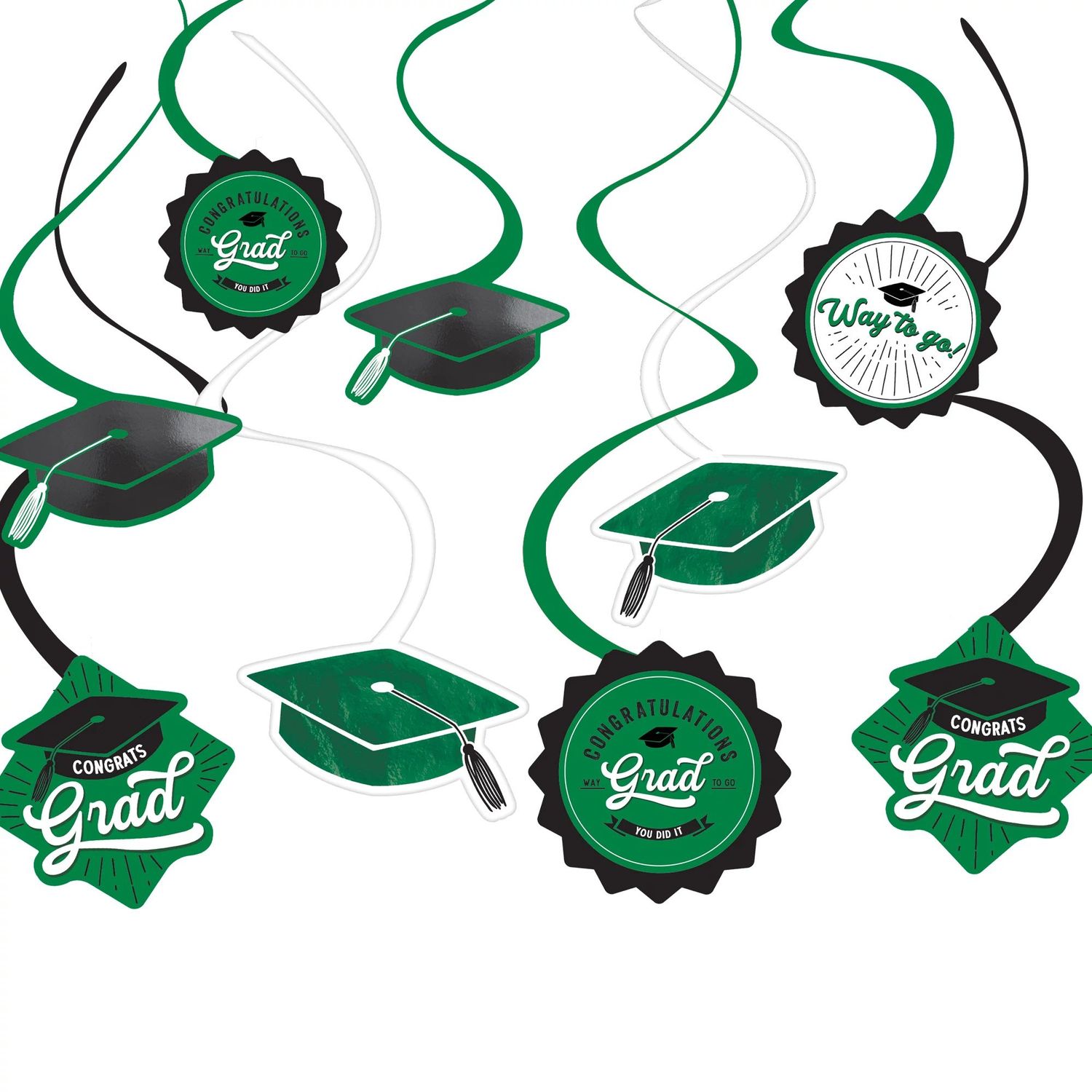Green Grad School Spirit Swirl Decorations