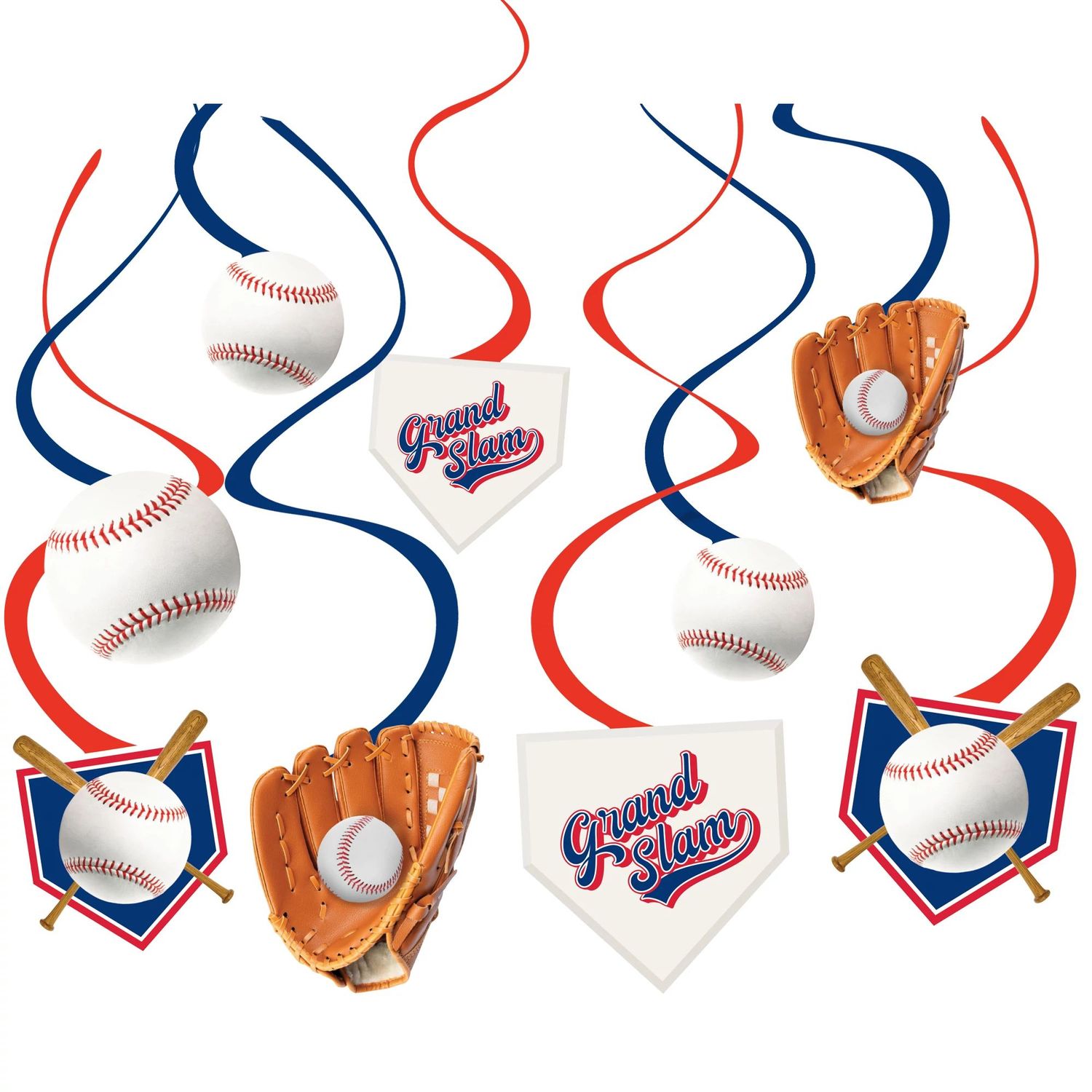 Home Run Baseball Swirl Decorations - 12 Count
