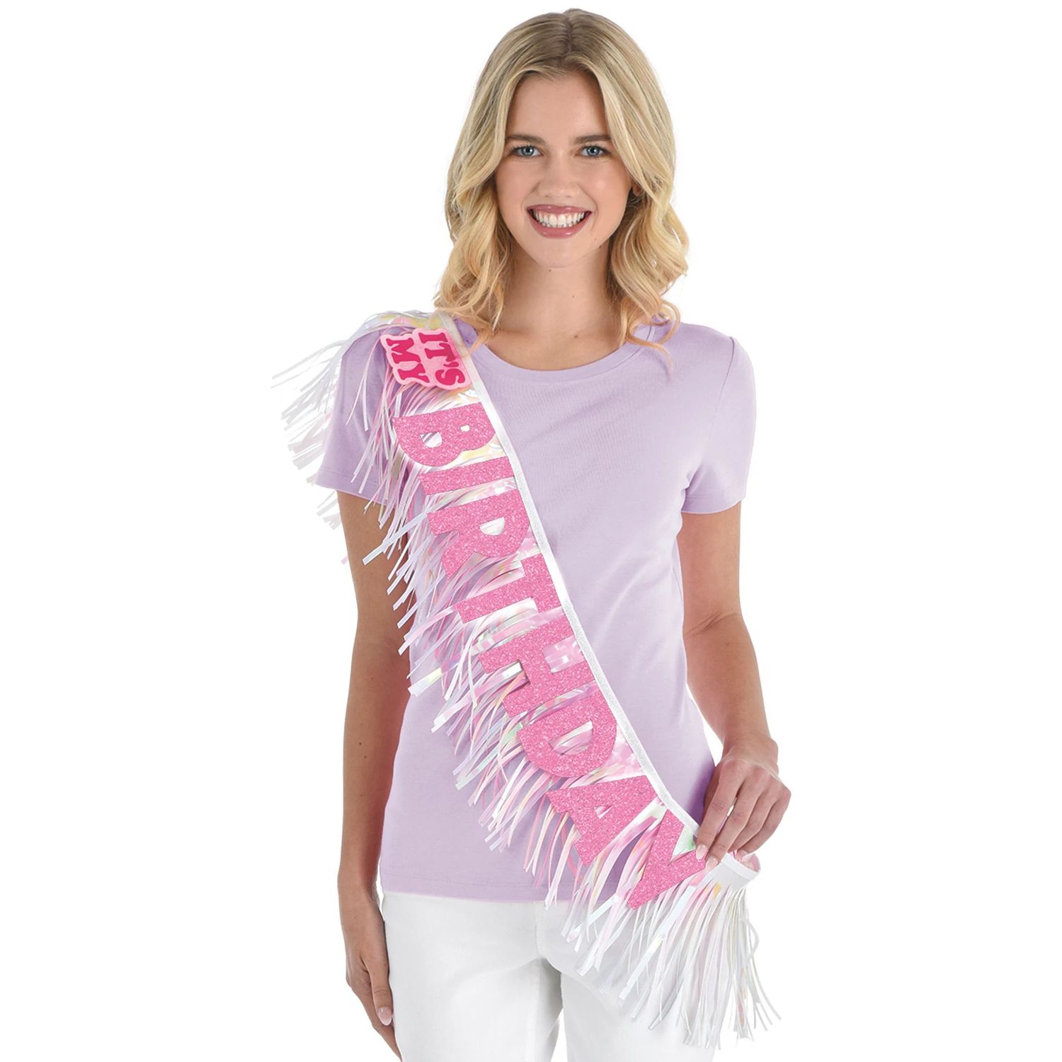 Iridescent It's My Birthday Fringe Sash