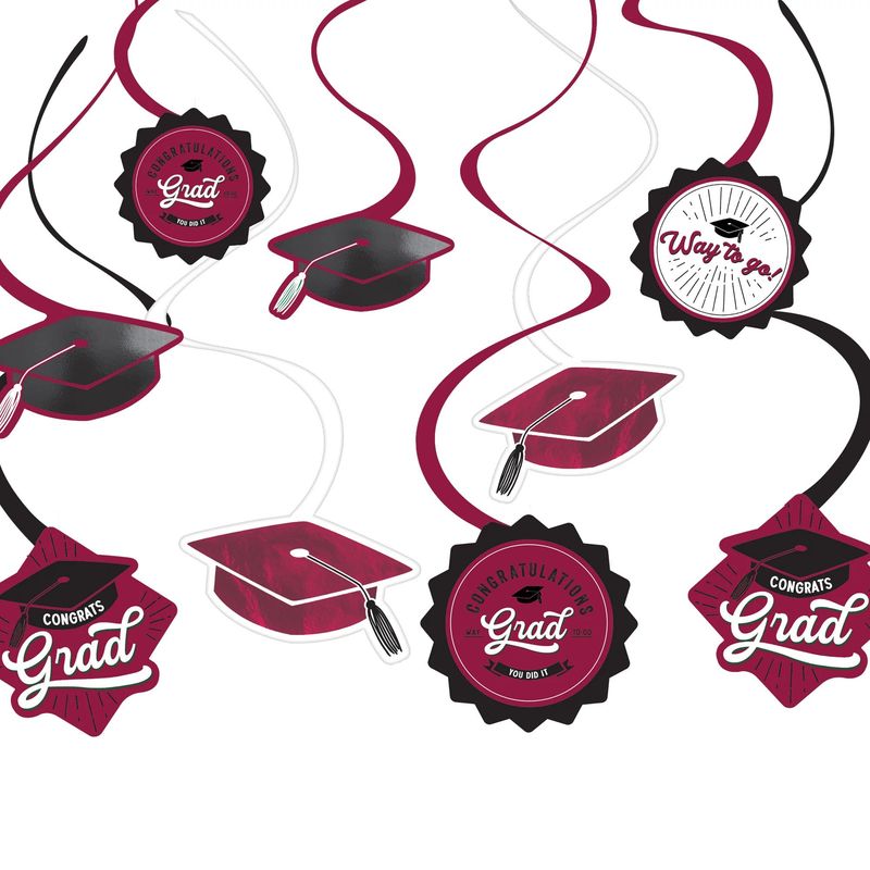 Maroon Grad School Spirit Swirl Decorations