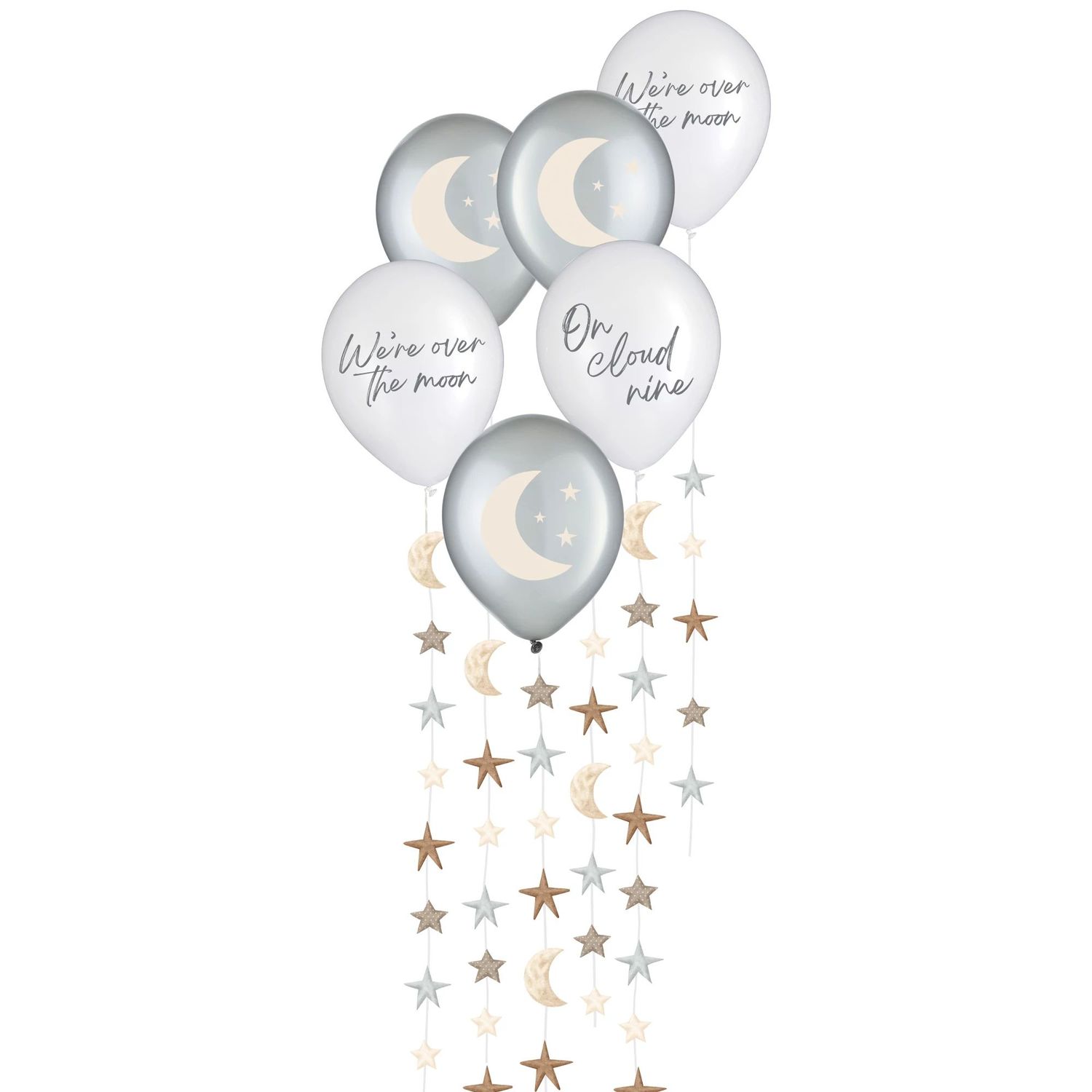 Over The Moon Printed Balloons w/Tails