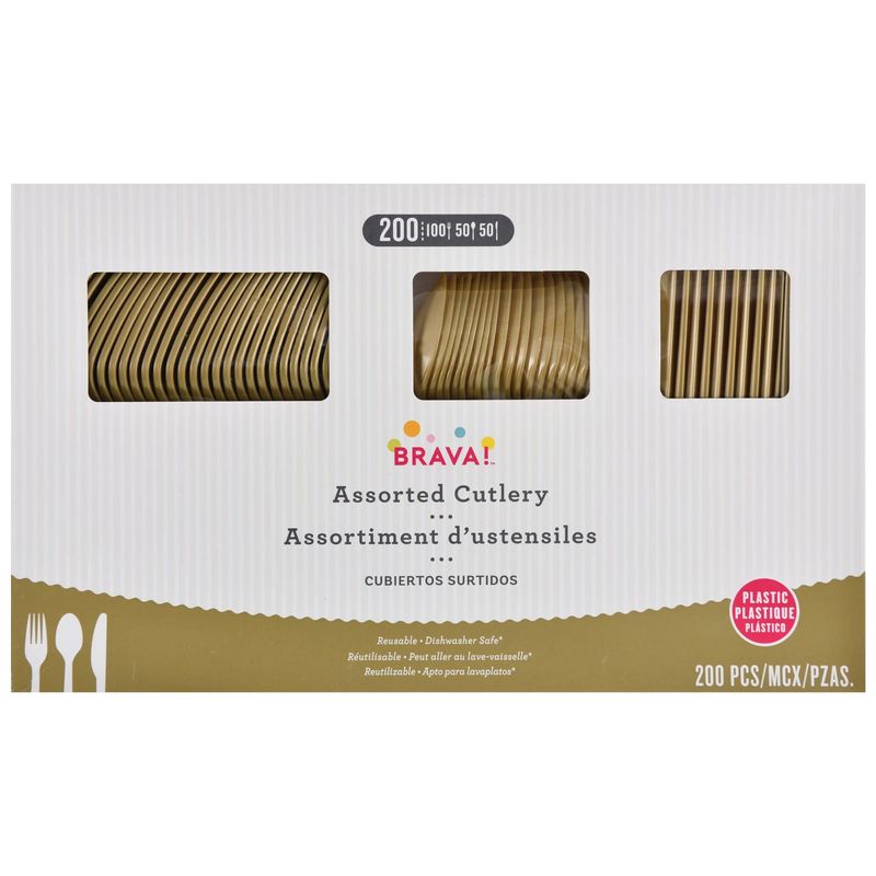 Gold Reusable Plastic Cutlery Assortment - 200 Count