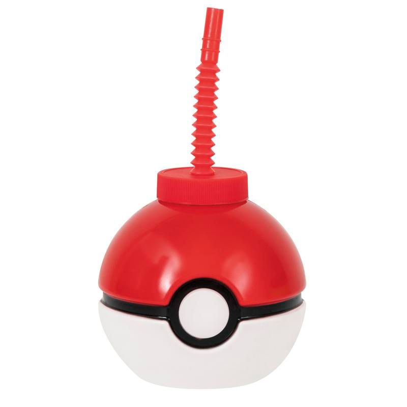 Pokémon Poké-Ball Shaped 21oz Reuseable Plastic Tumbler with Straw