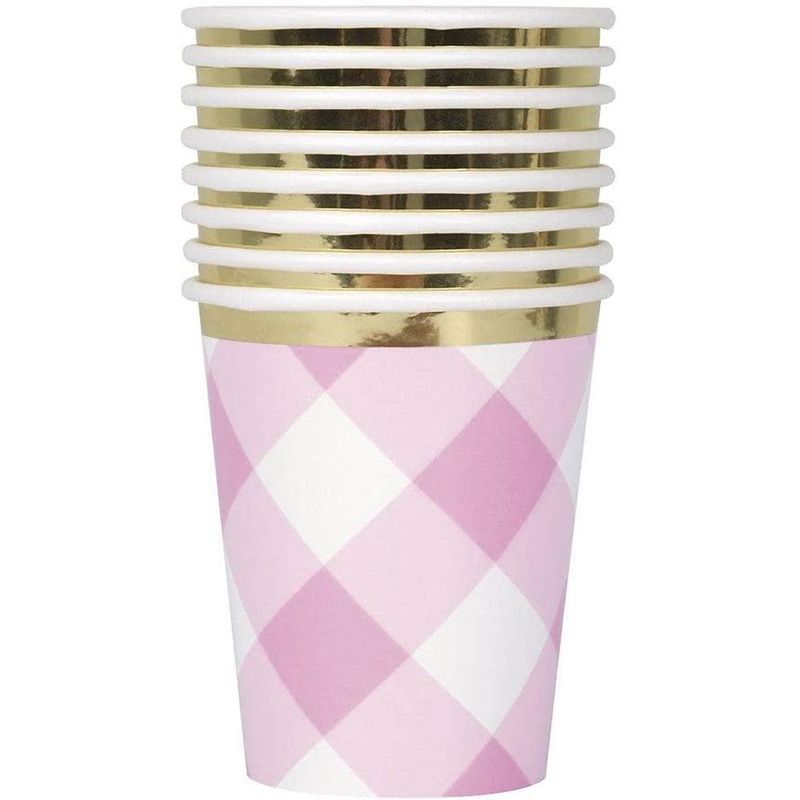 Pink Gingham 1st Birthday 9oz Hot and Cold Cups - 8 Count