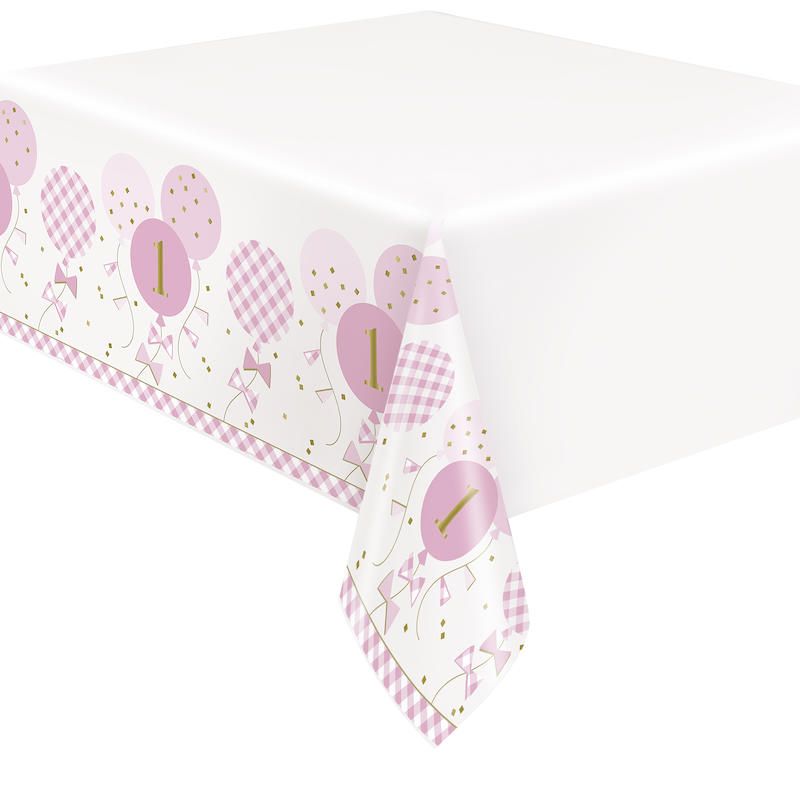 Pink Gingham 1st Birthday Table Cover - 54in X 84in