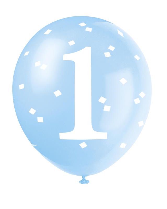 Blue Gingham 1st Birthday 12in Balloons - 5 Count