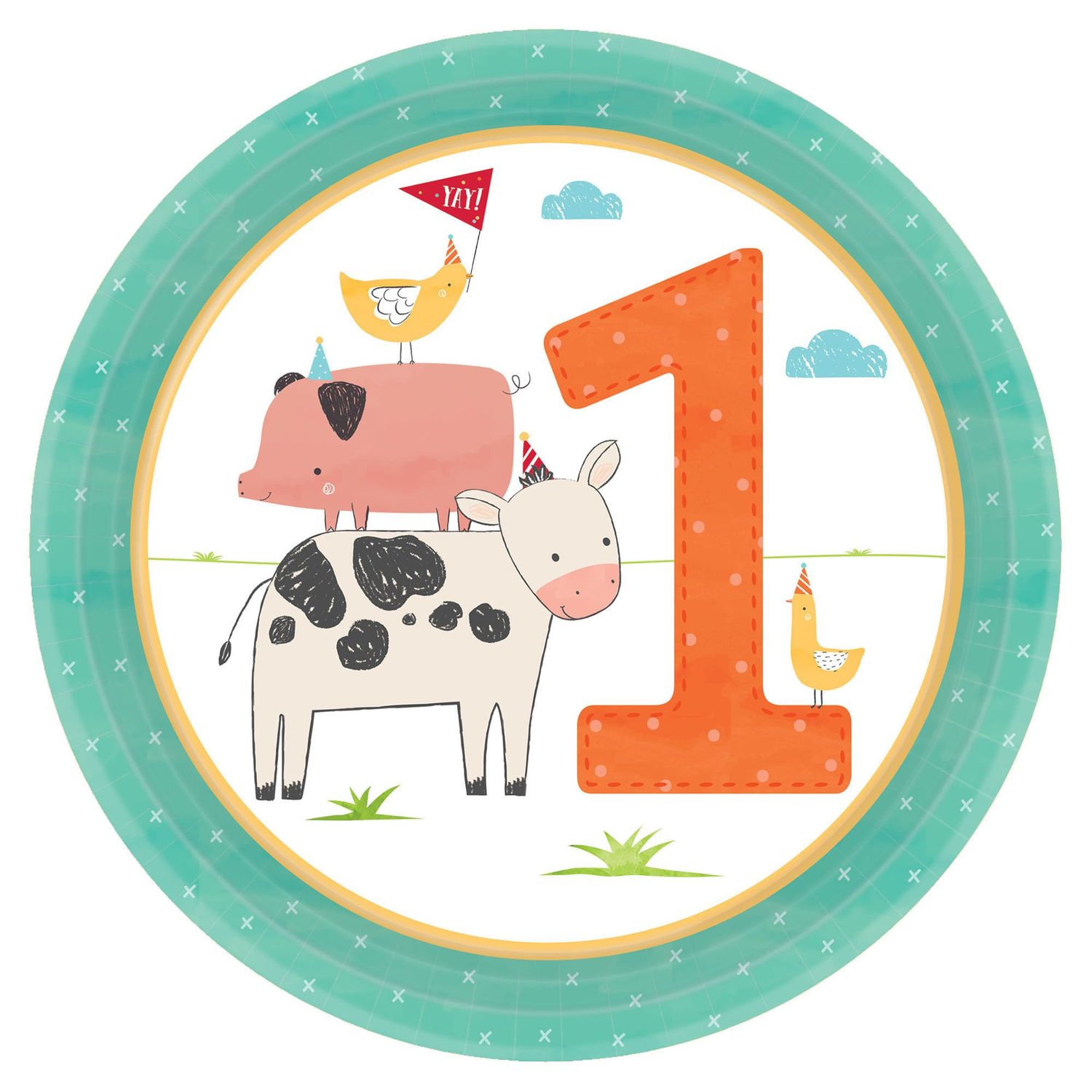 Barnyard Bash 7" Paper Plates - First Birthday - 8 Count