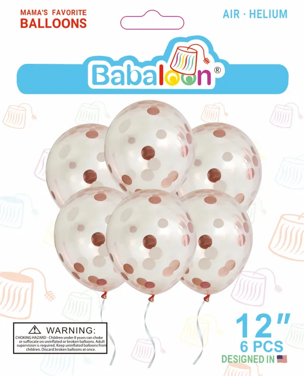 Confetti Filled Flat Latex 12in Balloons - 6 Count