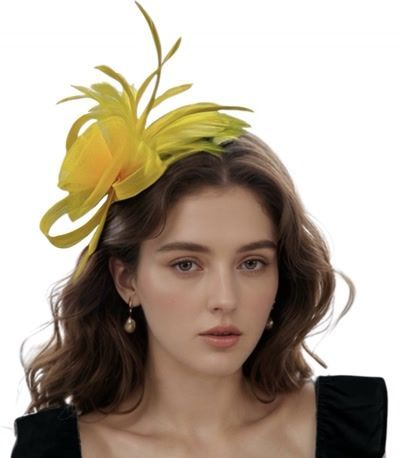 Classic Yellow Feather Fascinator with Looped Bow Accents