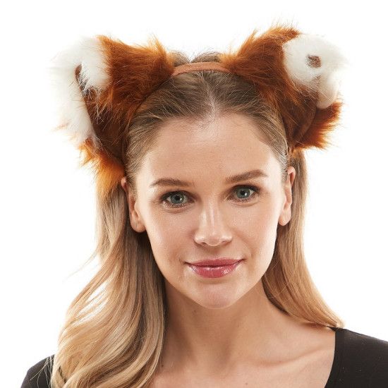Furry Animal Ears Headband Brown and White