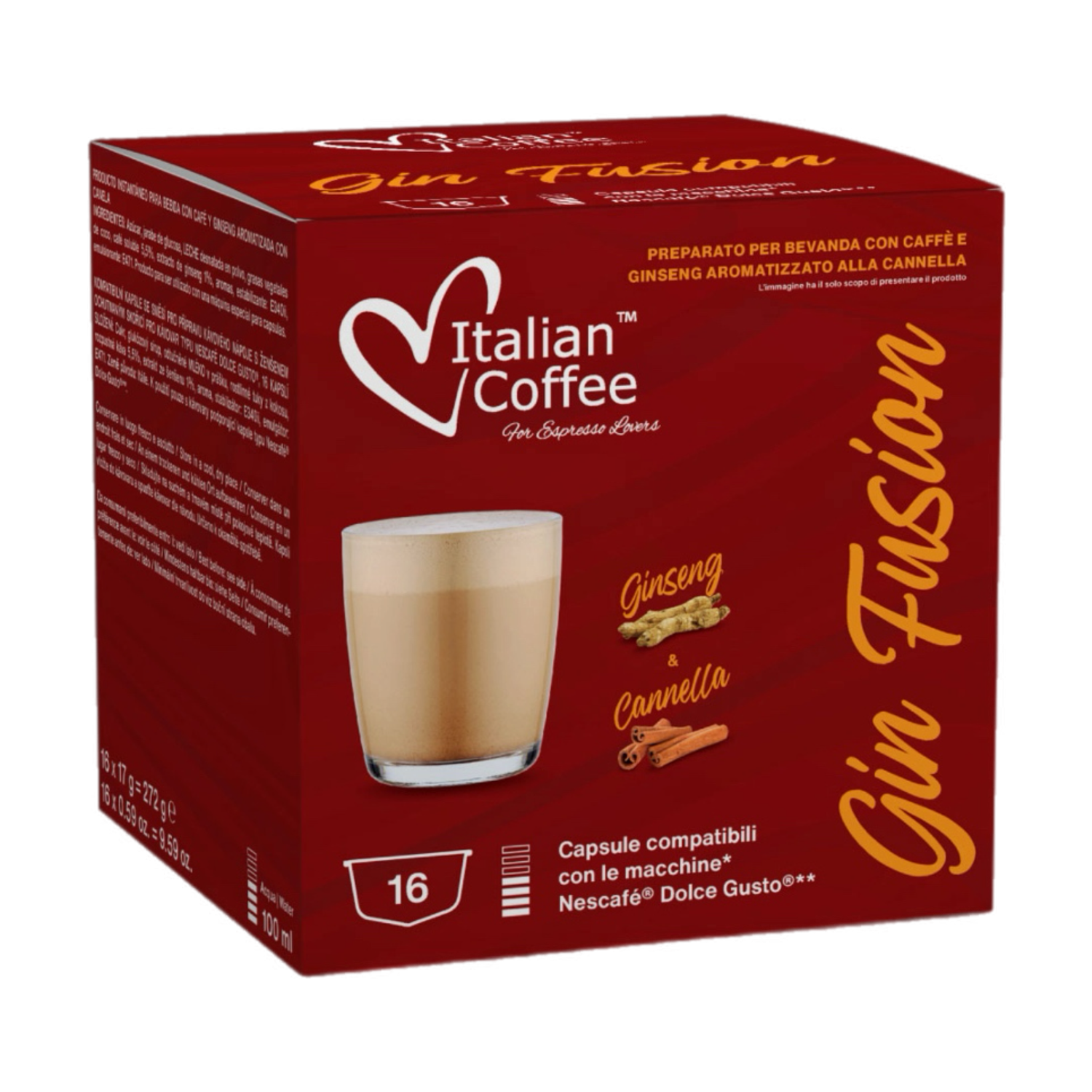 Italian Coffee Dolce Gusto, Coffee &amp; Ginseng with Cinnamon x16 capsules