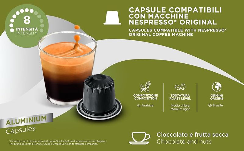 Gimoka Nespresso Espresso Brazil 100% Arabica Premium Aluminium x10 capsules