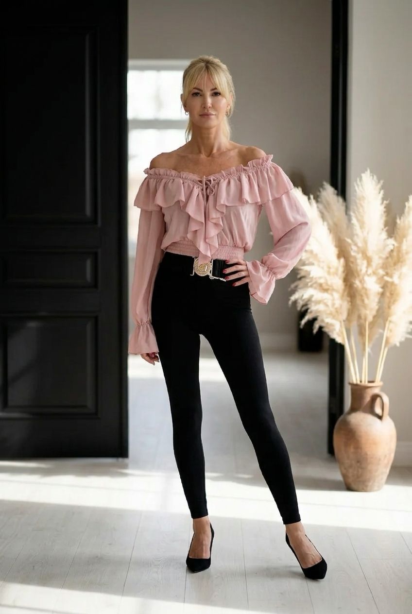 Czarne Legginsy Modelujące z Wysokim Stanem i paskiem La Diva