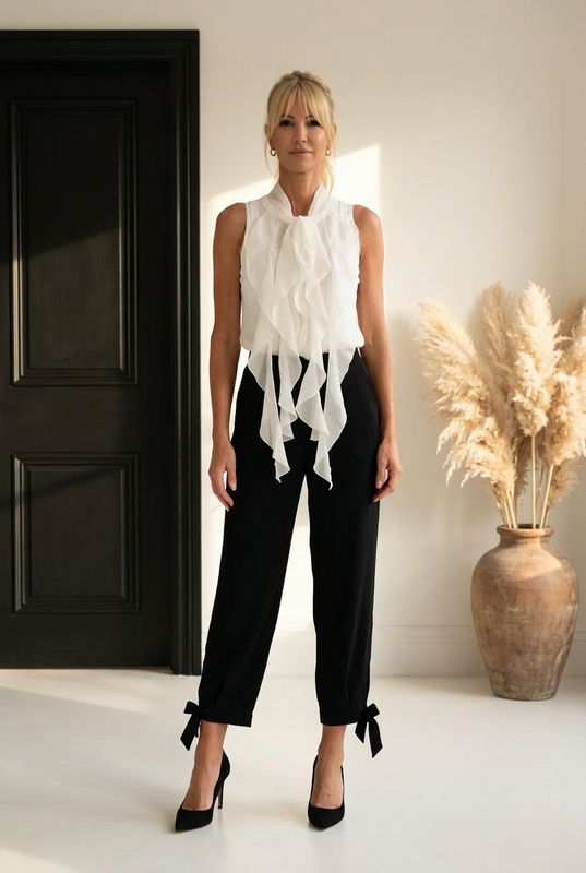 Spodnie Jogger z Wiązaniem przy Kostce - Kolor Czarne w Stylu Safari Chic