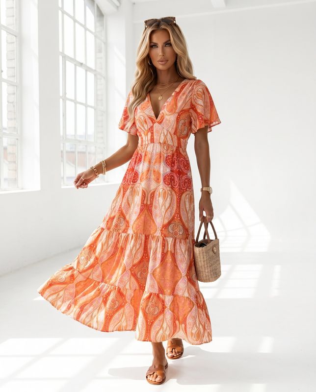 Sukienka GISELLE Miss Sara Ruffles pomarańcz