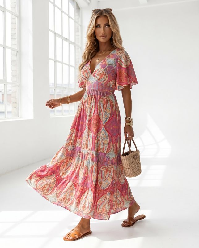 Sukienka GISELLE Miss Sara Ruffles Fuksja