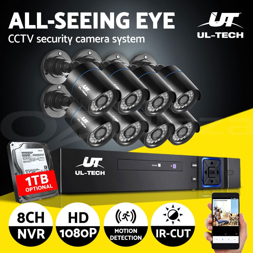 UL-tech CCTV Home System Security Camera 8CH DVR HD Outdoor IP Day Night 1TB