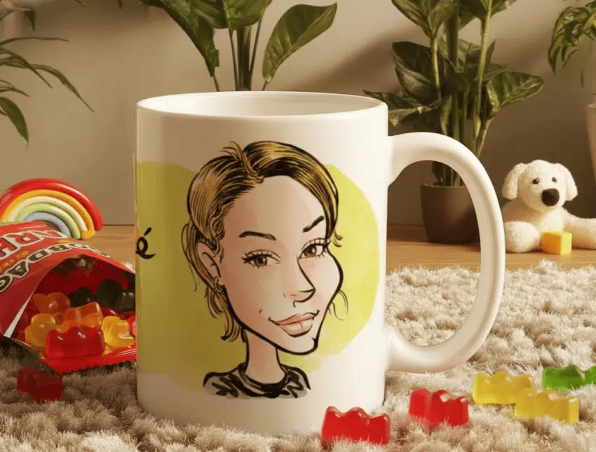 Custom Caricature Mug hand-drawn by French artist