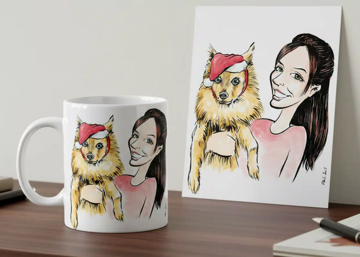 Caricature mug — hand detail