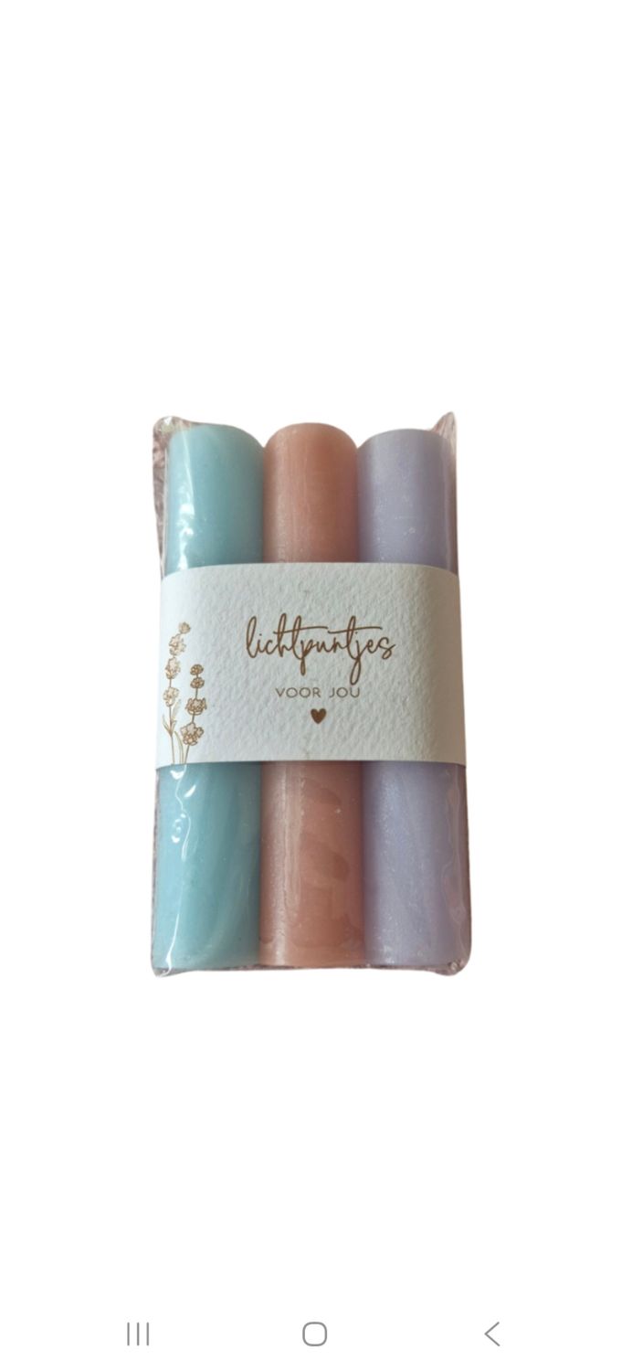 Kaarsjes (3 stuks) met tekst 'Lichtpuntjes'
